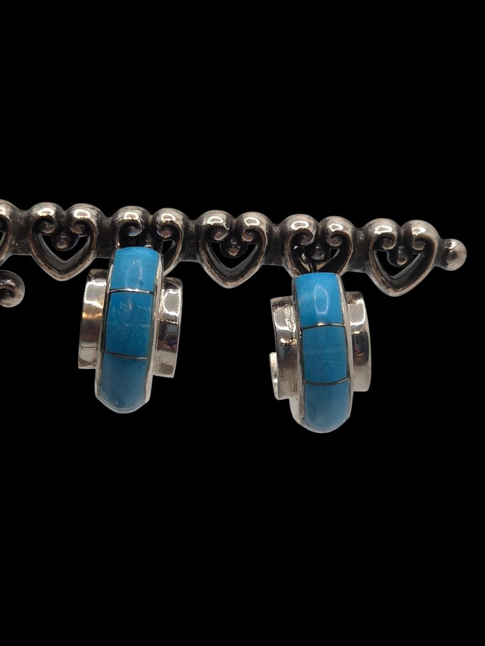 Southwest Sterling Silver Turquoise Inlay Hoop Earrings
